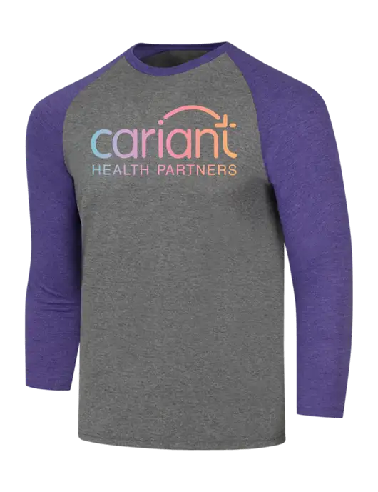 Cariant Simply Soft 3/4 Sleeve Purple Frost/Grey Frost Ring Spun Cotton T-Shirt w/Cariant Logo