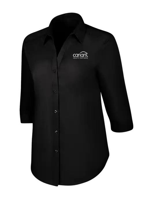 Cariant Womens Black 3/4 Sleeve Carefree Poplin Shirt w/Cariant Logo