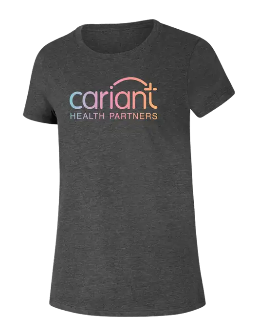 Cariant Womens Ring Spun Dark Heather Grey 4.5 oz T-Shirt w/Cariant Logo
