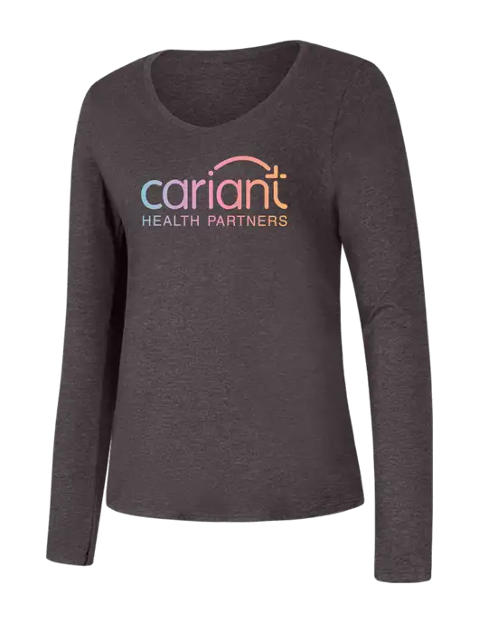 Cariant Womens Seriously Soft Heathered Charcoal V-Neck Long Sleeve T-Shirt w/Cariant Logo