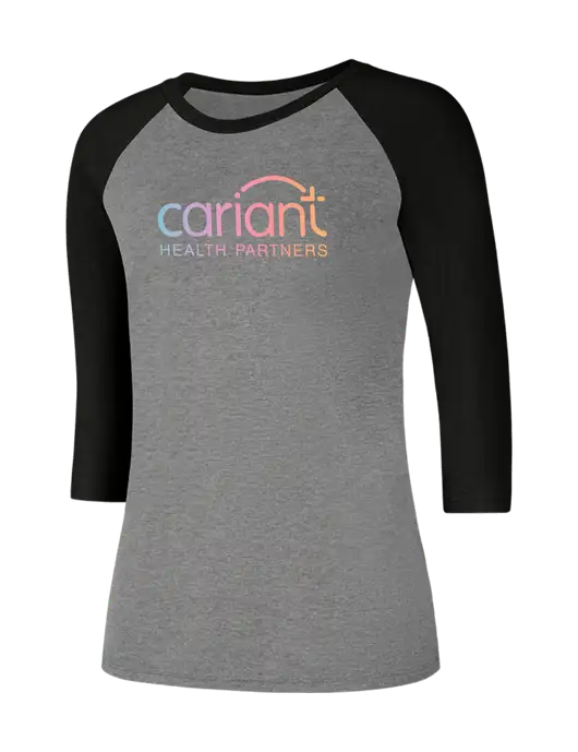 Cariant Womens Simply Soft 3/4 Sleeve Black Frost/Grey Frost Ring Spun Cotton T-Shirt w/Cariant Logo