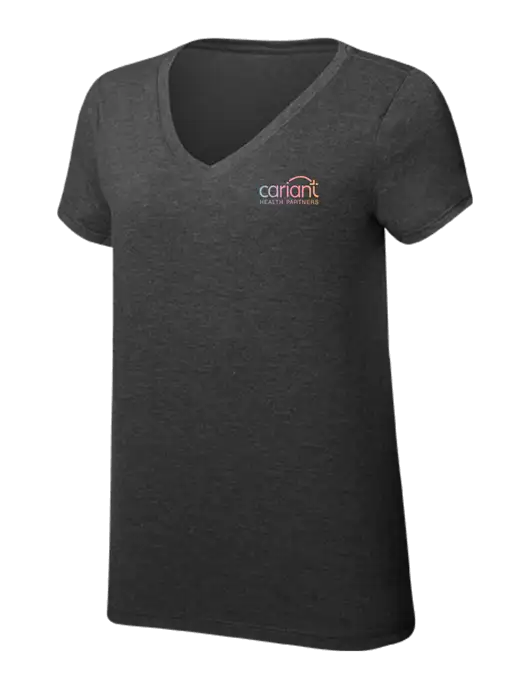 Cariant Womens Simply Soft V-Neck Black Frost 4.5oz  Poly/Combed Ring Spun Cotton T-Shirt w/Cariant Logo