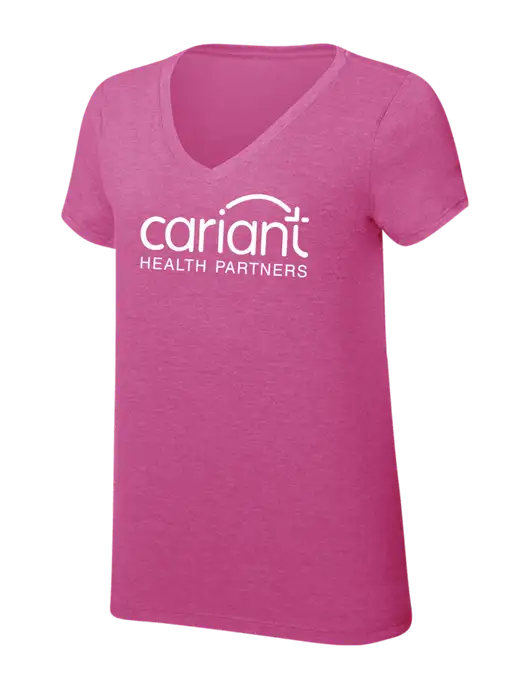 Cariant Womens Simply Soft V-Neck Fuschia Frost 4.5oz  Poly/Combed Ring Spun Cotton T-Shirt w/Cariant Logo