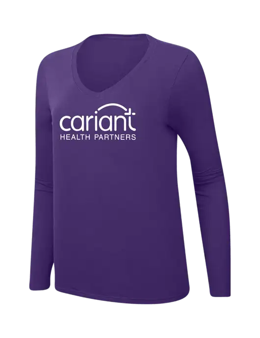 Cariant Womens  V-Neck Ring Spun Purple 4.5 oz Long Sleeve T-Shirt w/Cariant Logo