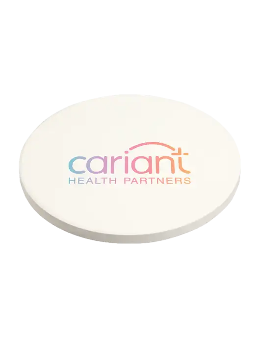 Cariant Absorbent White Coaster with Cork Base w/Cariant Logo