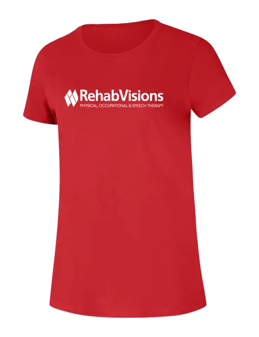 RehabVisions Womens Ring Spun Bright Red 4.5 oz T-Shirt w/RehabVisions Logo