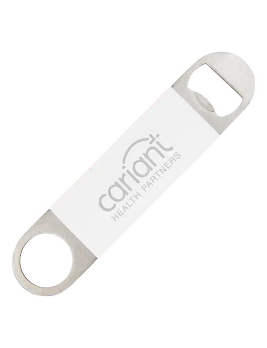 Cariant White Bottle Opener with Silicone Grip w/Cariant Logo