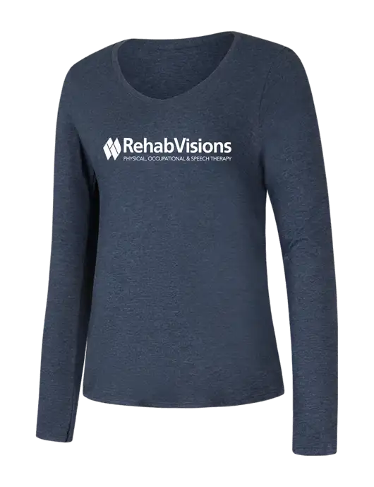 RehabVisions Womens Seriously Soft Heathered Navy V-Neck Long Sleeve T-Shirt w/RehabVisions Logo