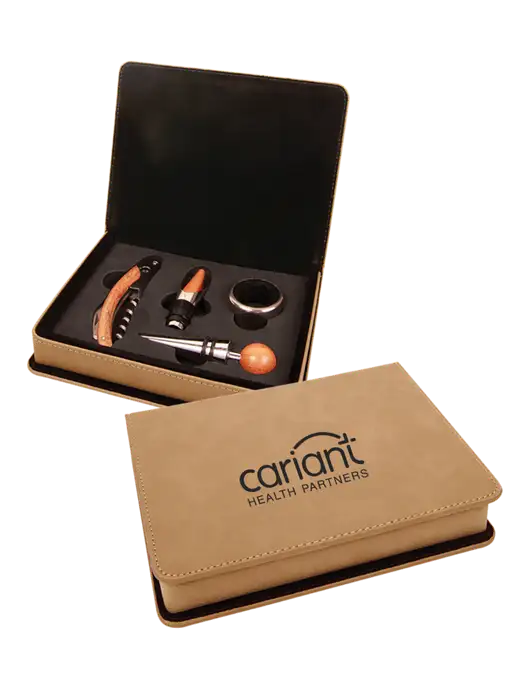 Cariant Sand Leatherette 4 Piece Wine Gift Set w/Cariant Logo