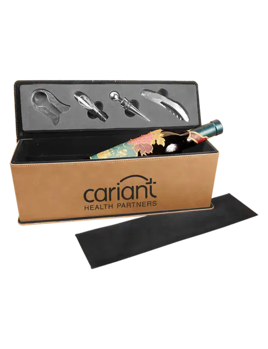 Cariant Sand Leatherette Single Wine Box with Tools w/Cariant Logo