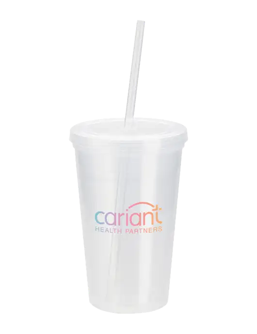 Cariant Sorrento Clear 16 oz Tumbler with Lid & Straw w/Cariant Logo