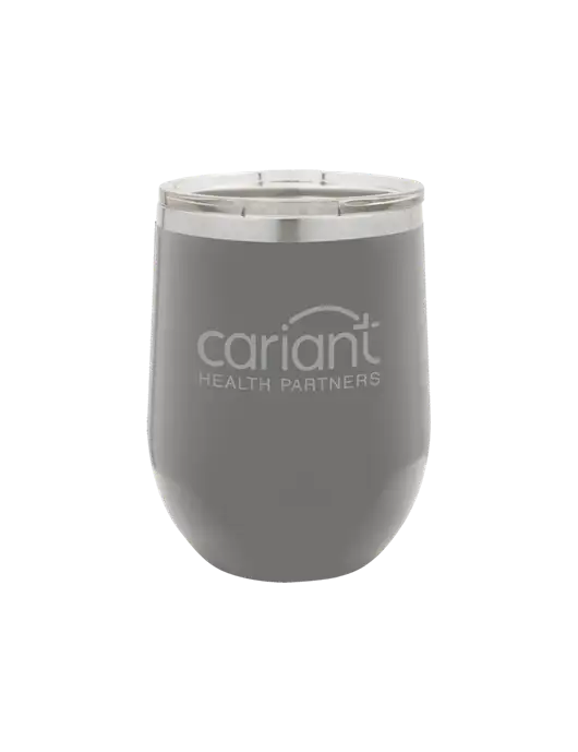 Cariant Polar Camel 12 oz Powder Coated Grey Vacuum Insulated Stemless Wine Tumbler w/Cariant Logo