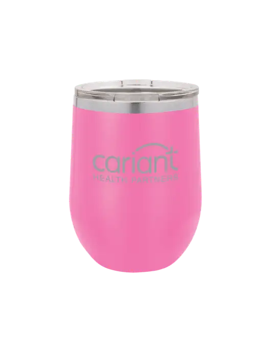 Cariant Polar Camel 12 oz Powder Coated Pink Vacuum Insulated Stemless Wine Tumbler w/Cariant Logo
