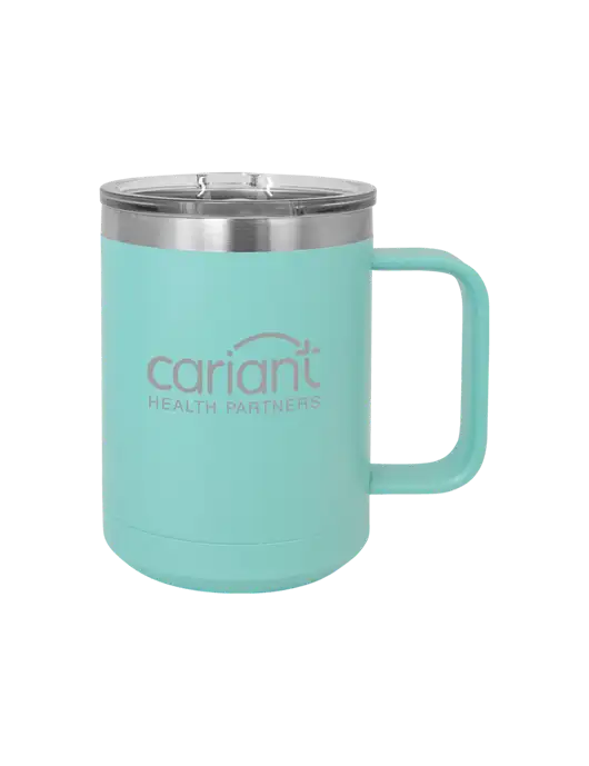 Cariant Polar Camel 15 oz Powder Coated Seafoam Vacuum Insulated Mug with Slider Lid w/Cariant Logo