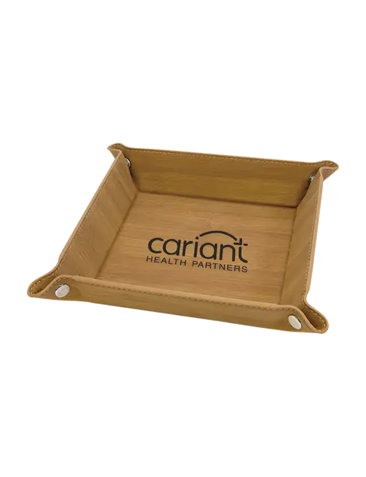 Cariant Bamboo Leatherette Valet Tray, 6 x 6 w/Cariant Logo