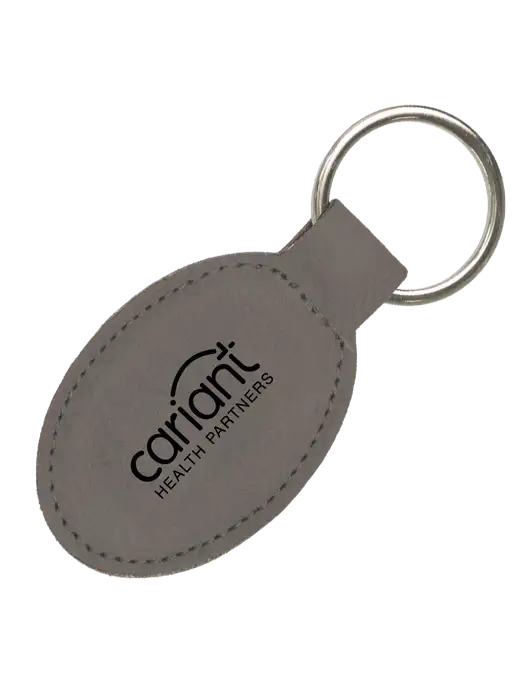 Cariant Grey Leatherette Oval Keychain w/Cariant Logo