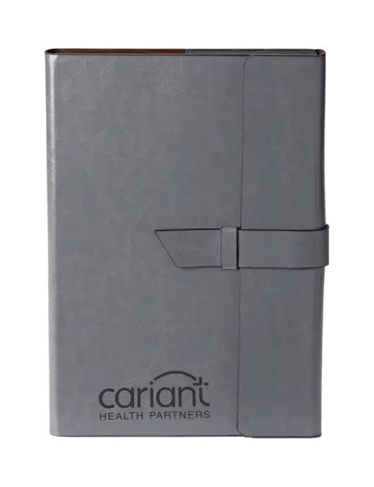 Cariant Fabrizio Grey Refillable 6.875 x 9.56 Portfolio w/Cariant Logo