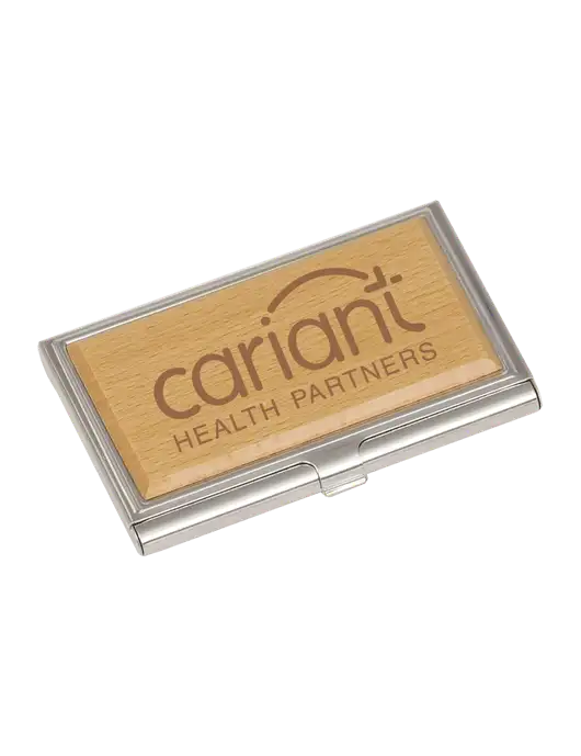 Cariant Wood & Silver Business Card Case w/Cariant Logo