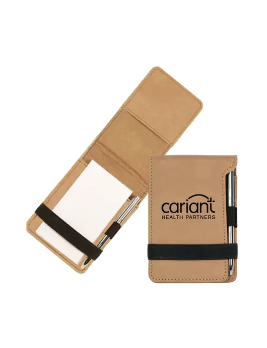 Cariant Sand Leatherette Mini Notepad with Pen,  3.25 x 4.75 w/Cariant Logo