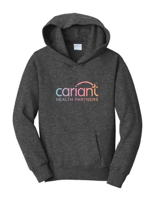 Cariant Youth Heather Grey 7.8oz Cotton/Poly Pullover Hooded Sweatshirt w/Cariant Logo