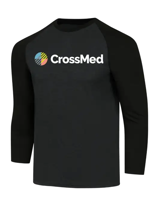 CrossMed Simply Soft 3/4 Sleeve Black/Black Frost Ring Spun Cotton T-Shirt w/CrossMed Logo