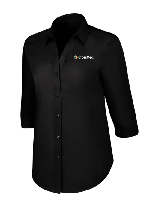 CrossMed Womens Black 3/4 Sleeve Carefree Poplin Shirt w/CrossMed Logo