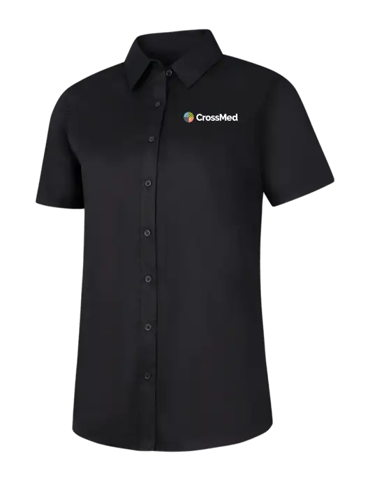 CrossMed Womens Black Short Sleeve Superpro React Twill Shirt w/CrossMed Logo