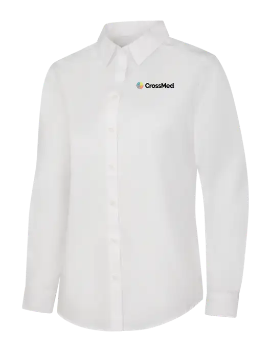 CrossMed Womens White Sleeve Carefree Poplin Shirt w/CrossMed Logo