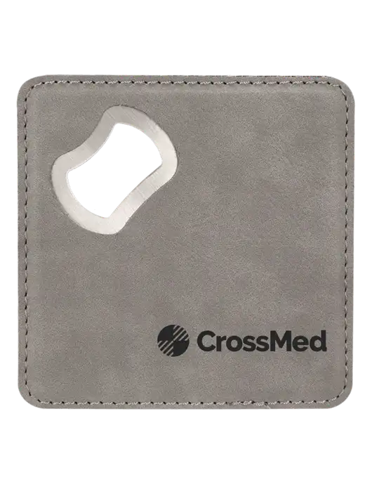 CrossMed Grey Leatherette Coaster with Bottle Opener w/CrossMed Logo