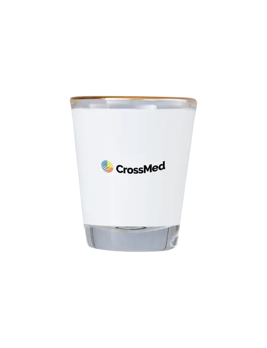 CrossMed 1.5 oz Shot Glass w/Gold Rim w/CrossMed Logo