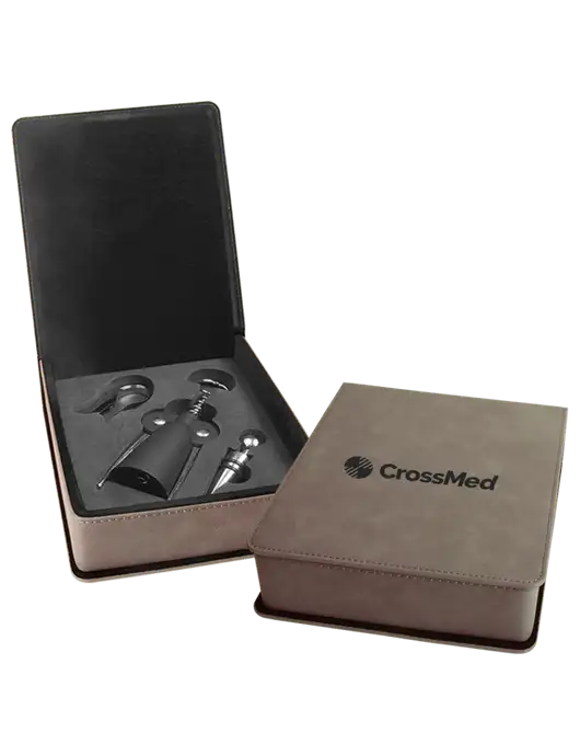 CrossMed Grey Leatherette 3 Piece Wine Tool Gift Set w/CrossMed Logo