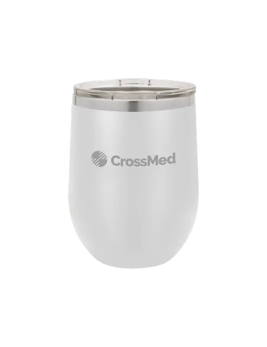 CrossMed Polar Camel 12 oz Powder Coated White Vacuum Insulated Stemless Wine Tumbler w/CrossMed Logo