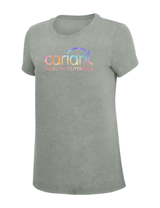 Cariant Womens Simply Soft Grey Frost 4.5oz  Poly/Combed Ring Spun Cotton T-Shirt w/Cariant Tie Dye Logo
