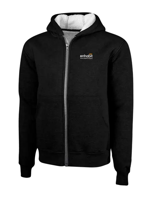 Enhabit Cornerstone Black Heavyweight Sherpa Lined Hooded Fleece Jacket w/Enhabit Logo