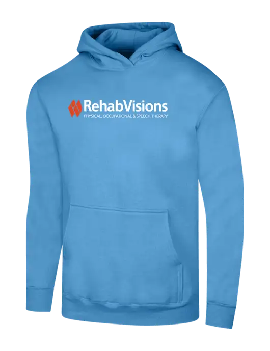 RehabVisions Light Aqua Blue 7.8 oz Ring Spun Hooded Sweatshirt w/RehabVisions Logo
