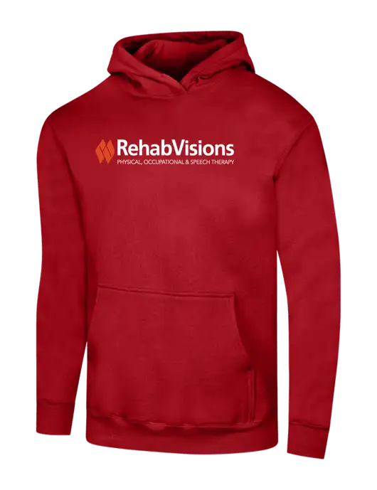 RehabVisions Bright Red 8.5 oz Ring Spun Hooded Sweatshirt w/RehabVisions Logo
