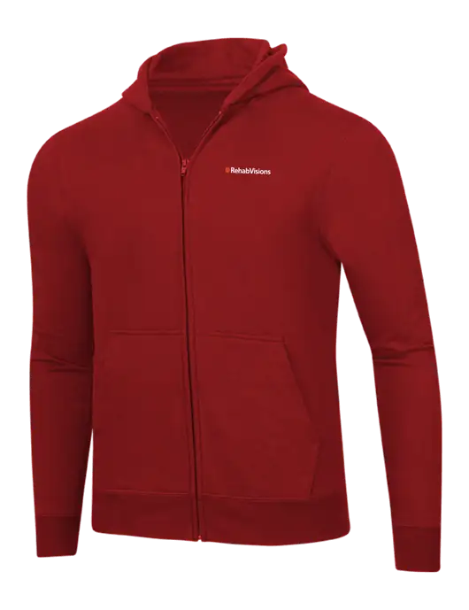 RehabVisions Bright Red 8.5 oz Ring Spun Zip Hooded Sweatshirt w/RehabVisions Logo
