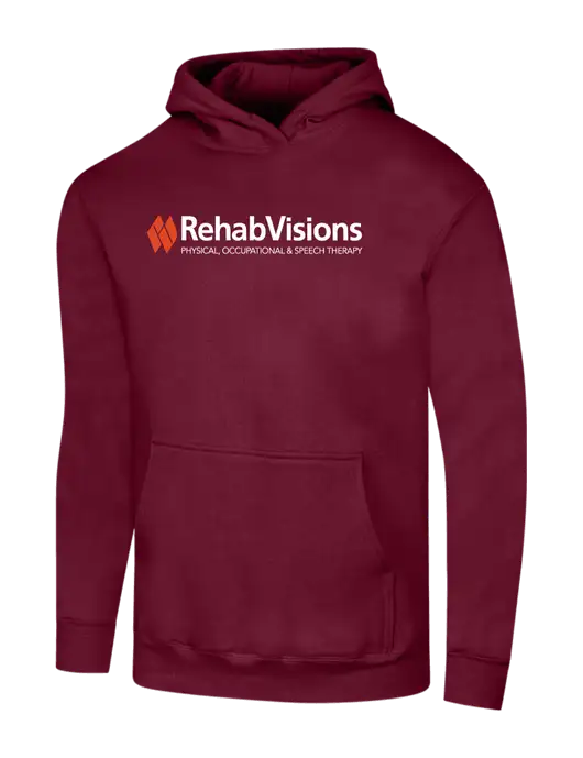 RehabVisions Dark Cardinal 7.8 oz Pullover Hooded Sweatshirt w/RehabVisions Logo
