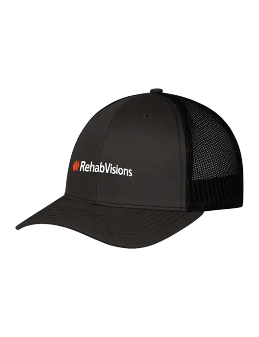 RehabVisions Richardson Adjustable Snapback Original 112 Trucker Cap Black w/Black Mesh w/RehabVisions Logo