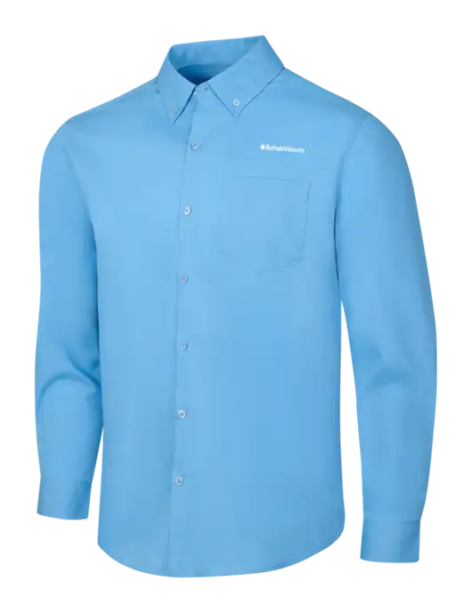 RehabVisions Carolina Blue Long Sleeve Carefree Poplin Shirt w/RehabVisions Logo