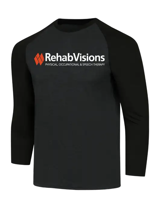 RehabVisions Simply Soft 3/4 Sleeve Black/Black Frost Ring Spun Cotton T-Shirt w/RehabVisions Logo