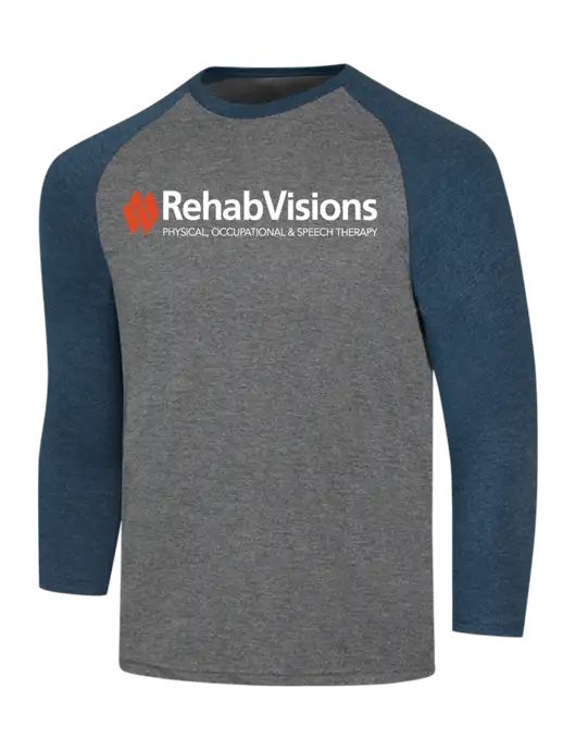 RehabVisions Simply Soft 3/4 Sleeve Navy Frost/Grey Frost Ring Spun Cotton T-Shirt w/RehabVisions Logo