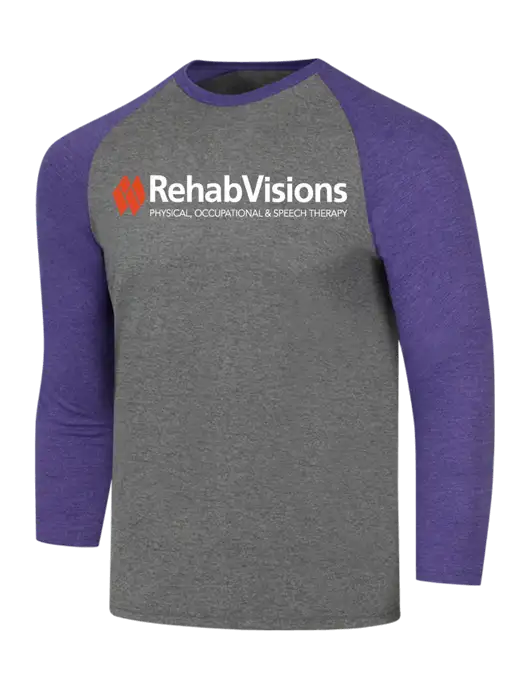 RehabVisions Simply Soft 3/4 Sleeve Purple Frost/Grey Frost Ring Spun Cotton T-Shirt w/RehabVisions Logo