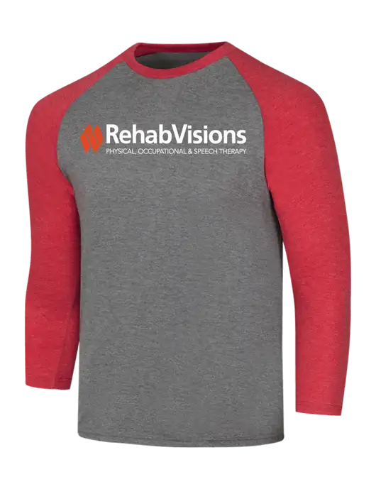 RehabVisions Simply Soft 3/4 Sleeve Red Frost/Grey Frost Ring Spun Cotton T-Shirt w/RehabVisions Logo