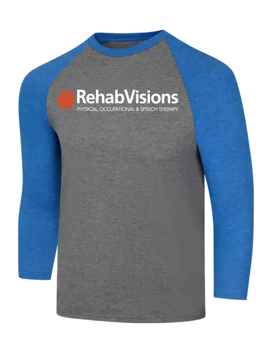 RehabVisions Simply Soft 3/4 Sleeve Royal Frost/Grey Frost Ring Spun Cotton T-Shirt w/RehabVisions Logo