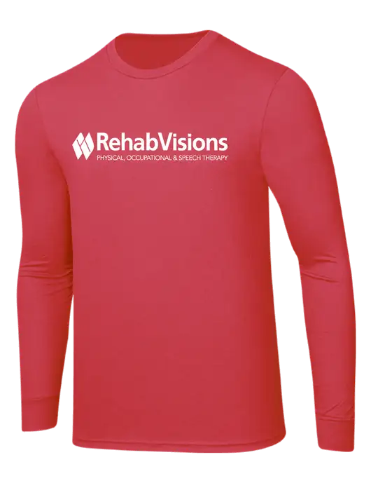 RehabVisions Simply Soft Long Sleeve Red Frost 4.5 oz, Poly/Combed Ring Spun Cotton T-Shirt w/RehabVisions Logo
