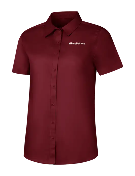 RehabVisions Womens Maroon Short Sleeve Superpro React Twill Shirt w/RehabVisions Logo