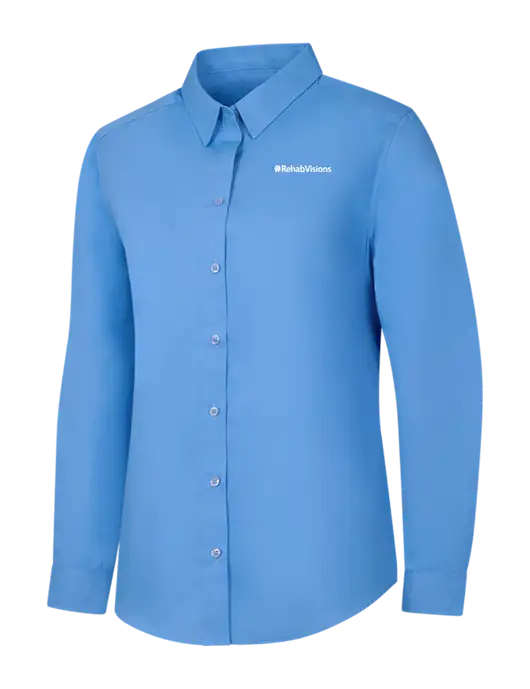 RehabVisions Womens Carolina Blue Sleeve Carefree Poplin Shirt w/RehabVisions Logo