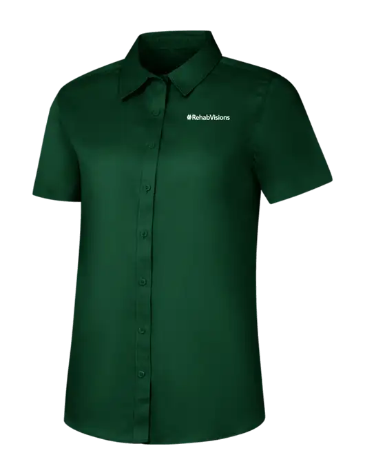 RehabVisions Womens Dark Green Short Sleeve Superpro React Twill Shirt w/RehabVisions Logo