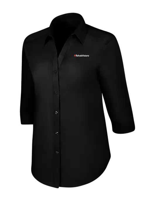 RehabVisions Womens Black 3/4 Sleeve Carefree Poplin Shirt w/RehabVisions Logo